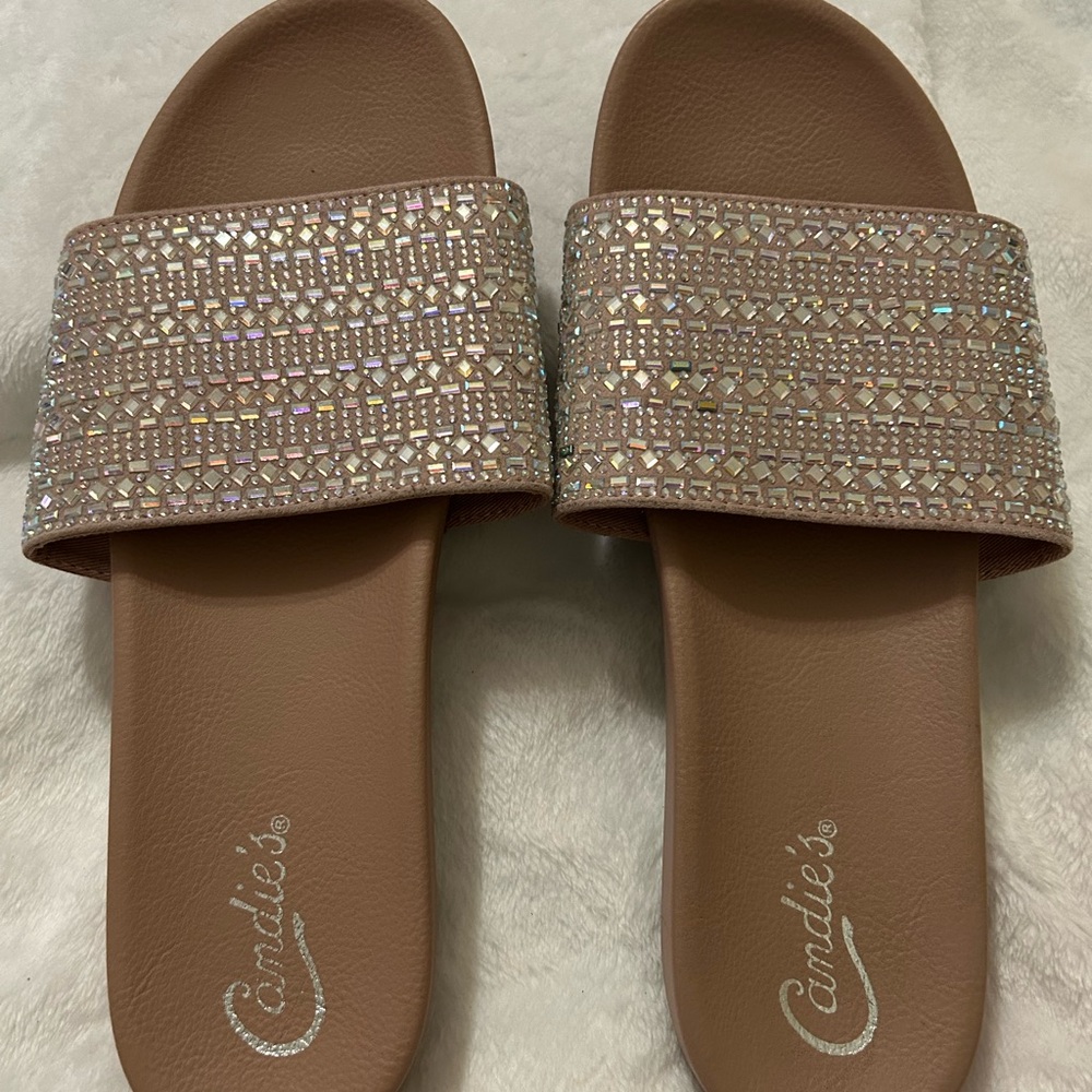 Candie's Rose Gold Embellished Slide Sandals